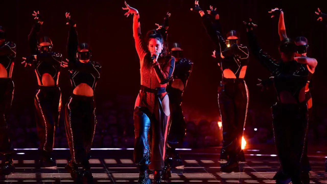 Singer Rosalia performs on stage during the MTV EMA's 2018 on Sunday, Nov. 4, 2018, in Bilbao, Spain.