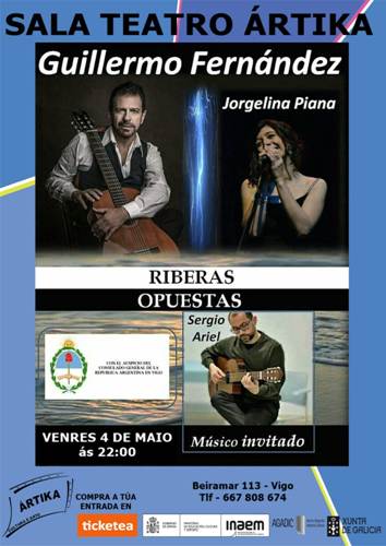 Riberas opuestas, concierto de Guillermo Fernández, Jorgelina Pianana y Sergio Ariel en la Sala Artika de Vigo