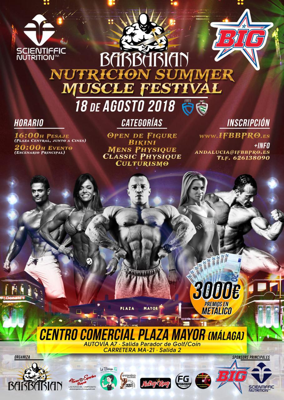 Barbarian Nutricion Summer Muscle Festival, llega esta semana al Festival de Verano Plaza Mayor 2018 (Málaga)