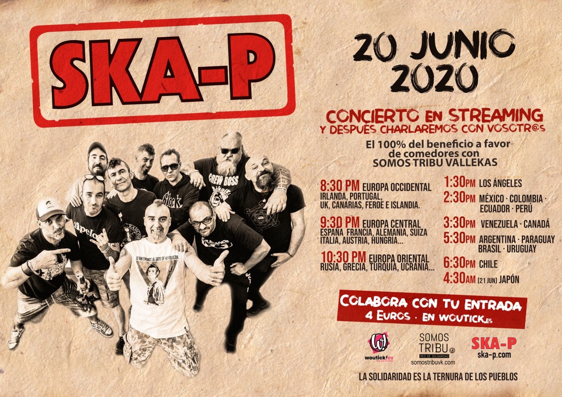 SKA-P darán un concierto solidario en streaming el 20 de junio