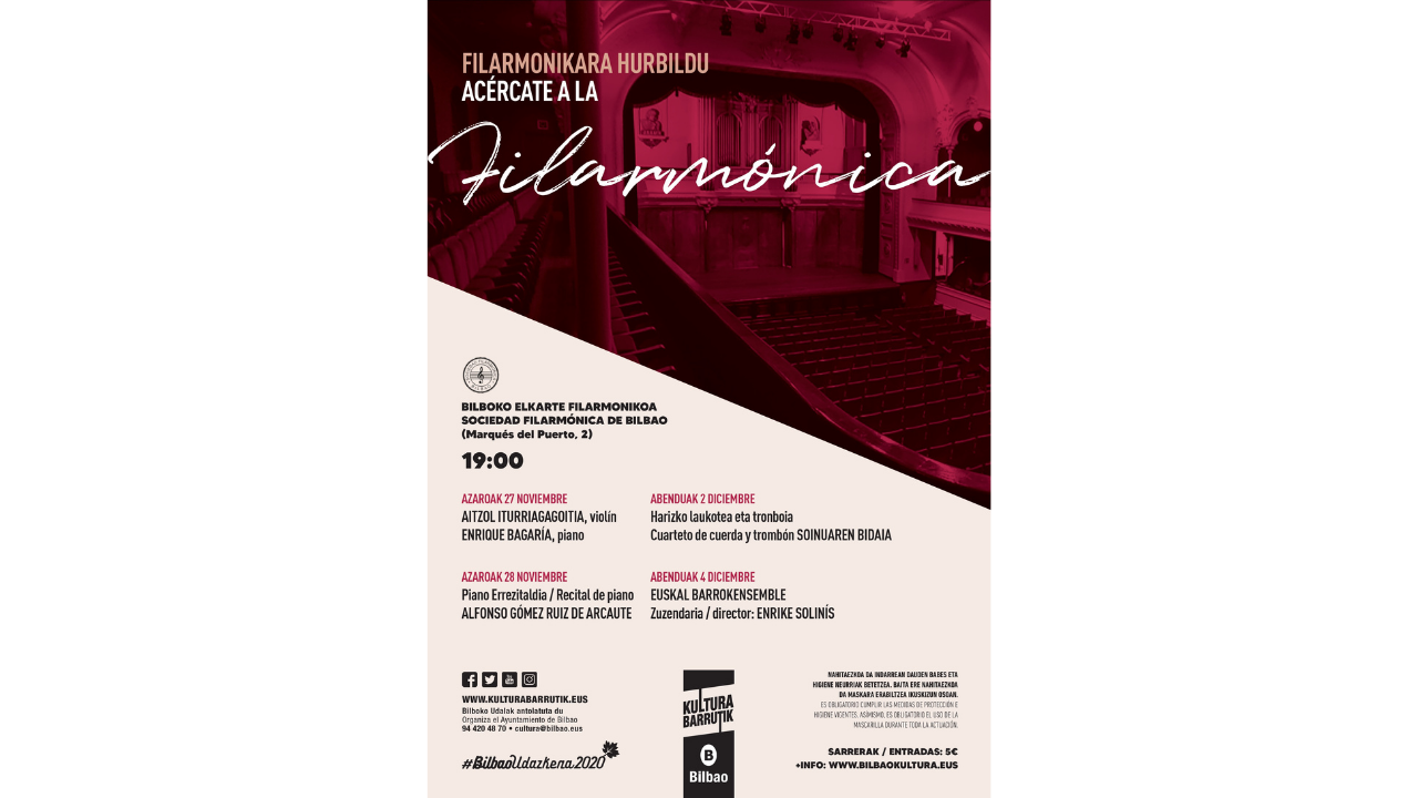 El Ayuntamiento de Bilbao organiza el ciclo de conciertos «Acércate a la Filarmónica»