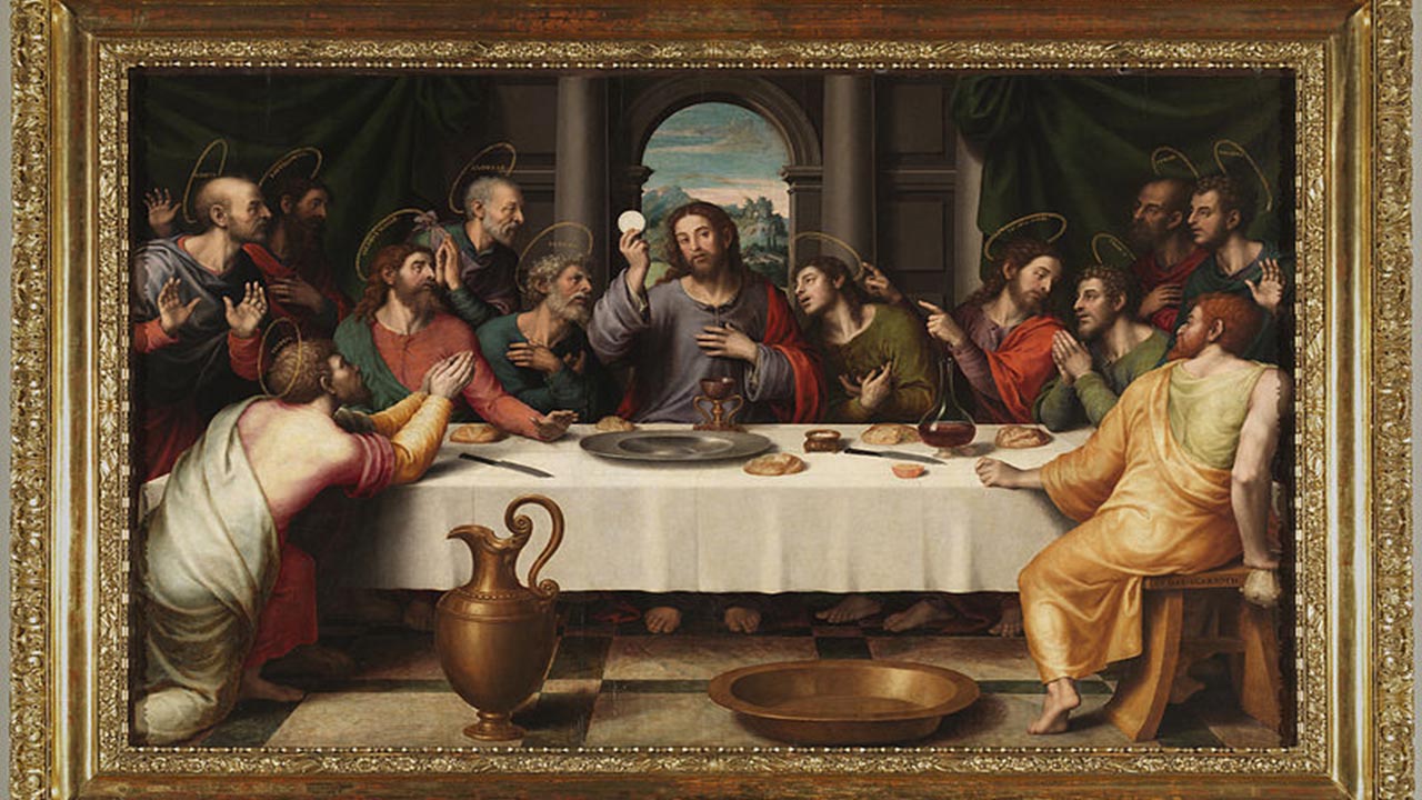 La Santa Cena de Juan de Juanes 1560 con el Caliz de la Catedral de Valencia Museo del Prado