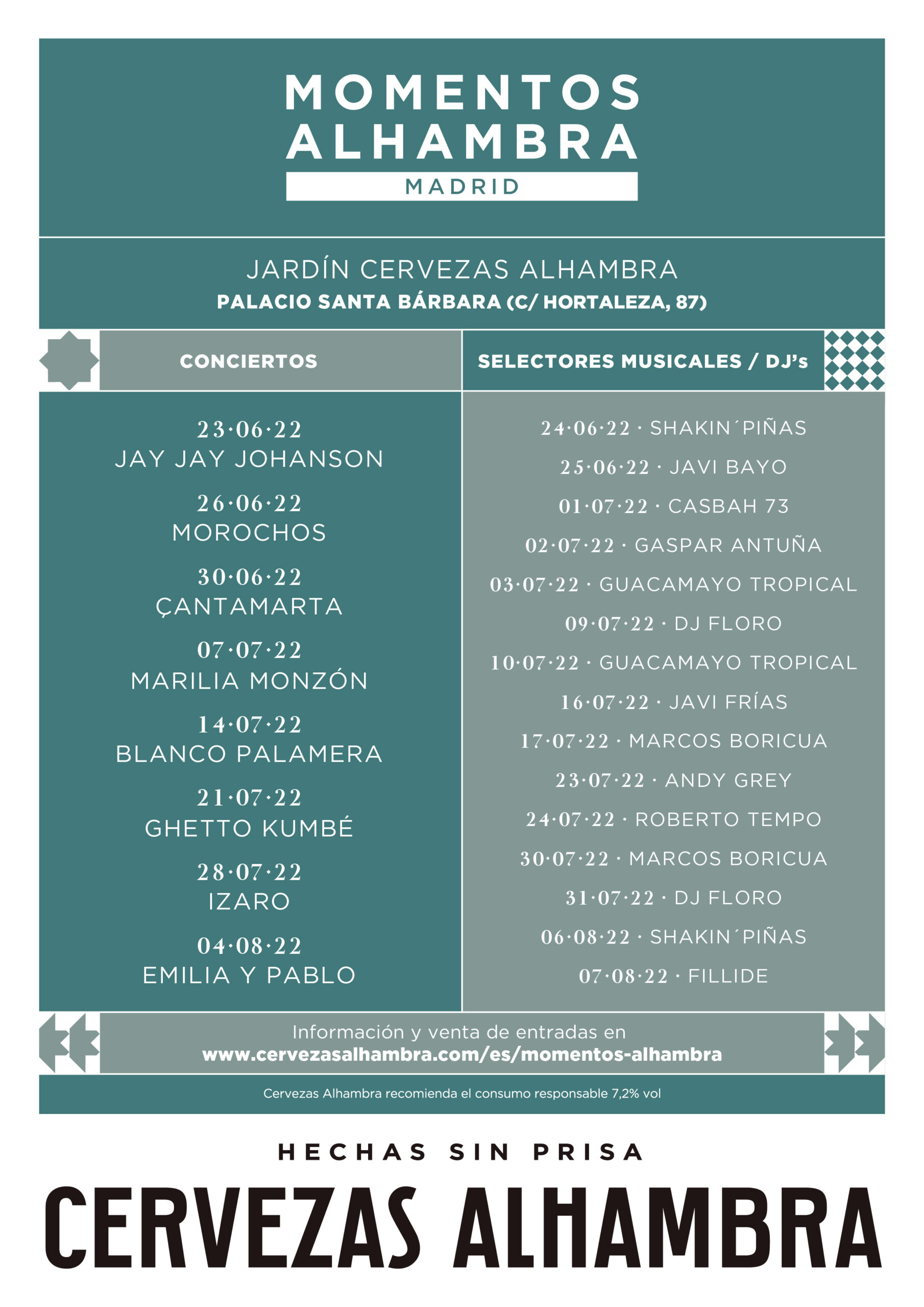 Conciertos Momentos Alhambra en Jardin Cervezas Alhambra Madrid